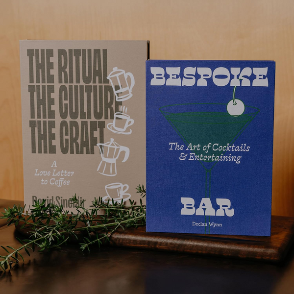 Two decorative storage books, Cocktail and Coffee covers