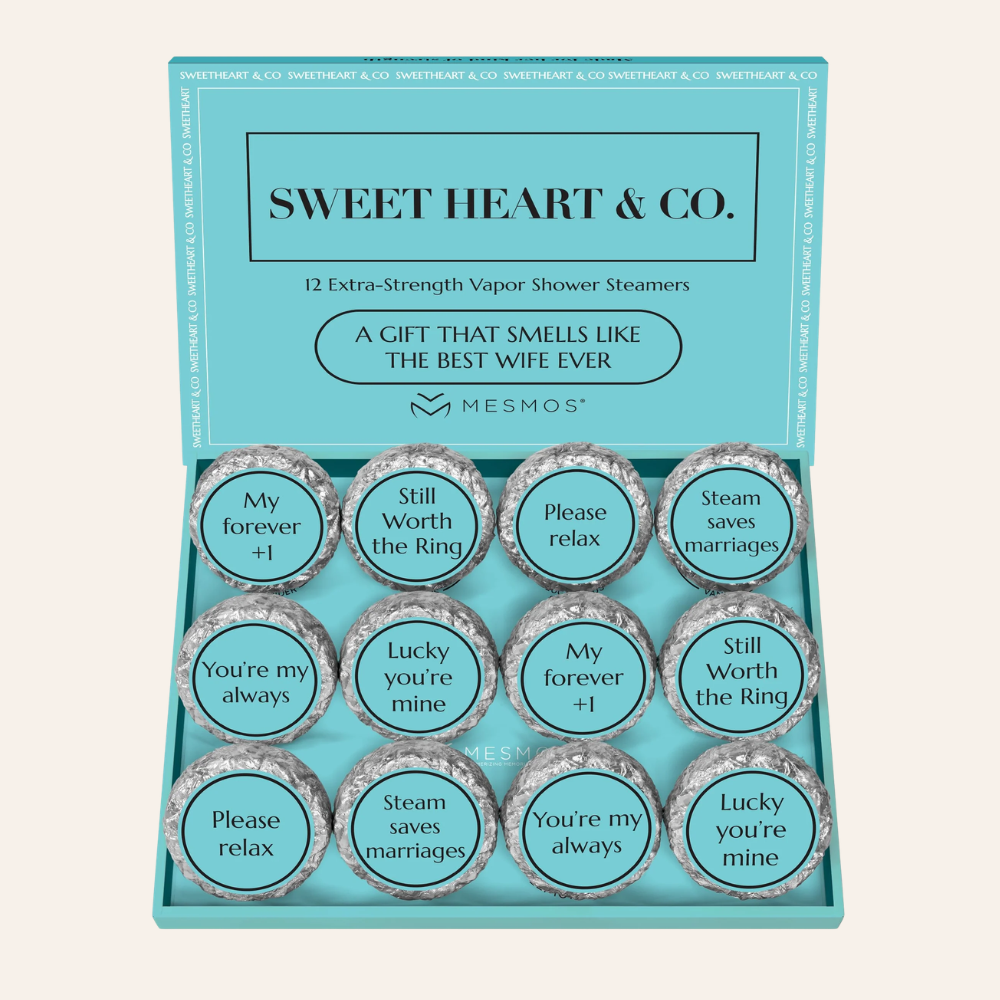 Open box of twelve shower steamer tablets, Wife Series gift set
