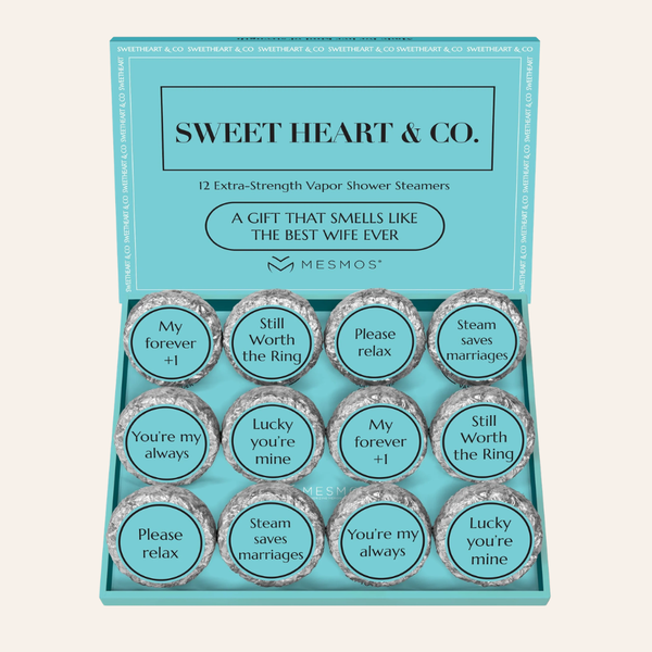 Open box of twelve shower steamer tablets, Wife Series gift set