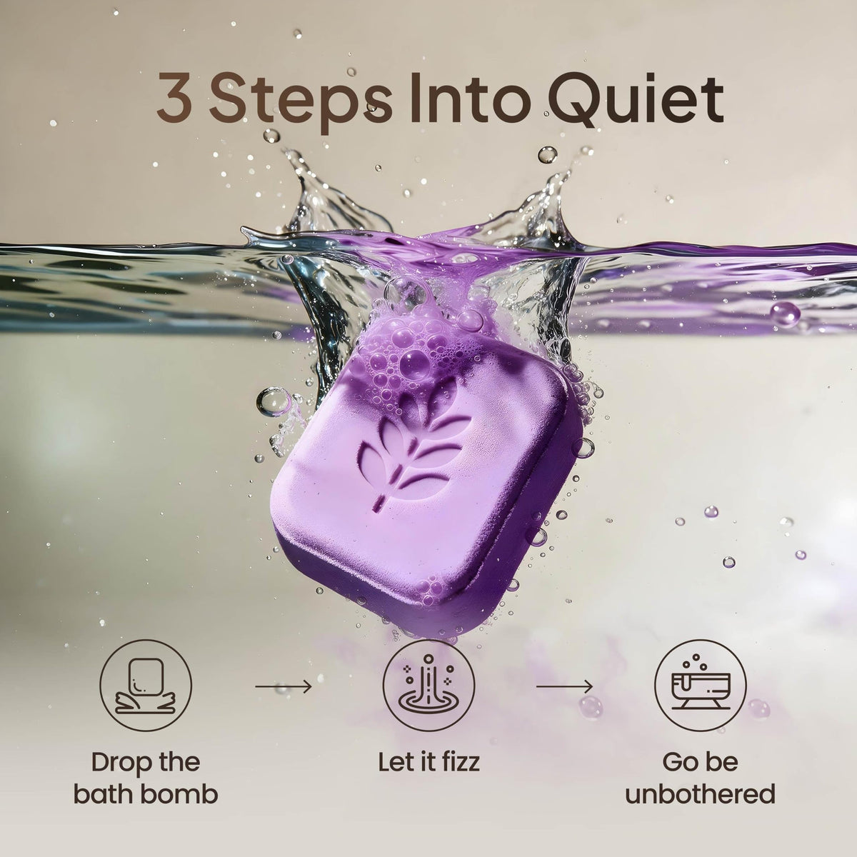 Lavender bath bomb fizzing in water: drop the bath bomb, let it fizz, go be unbothered-