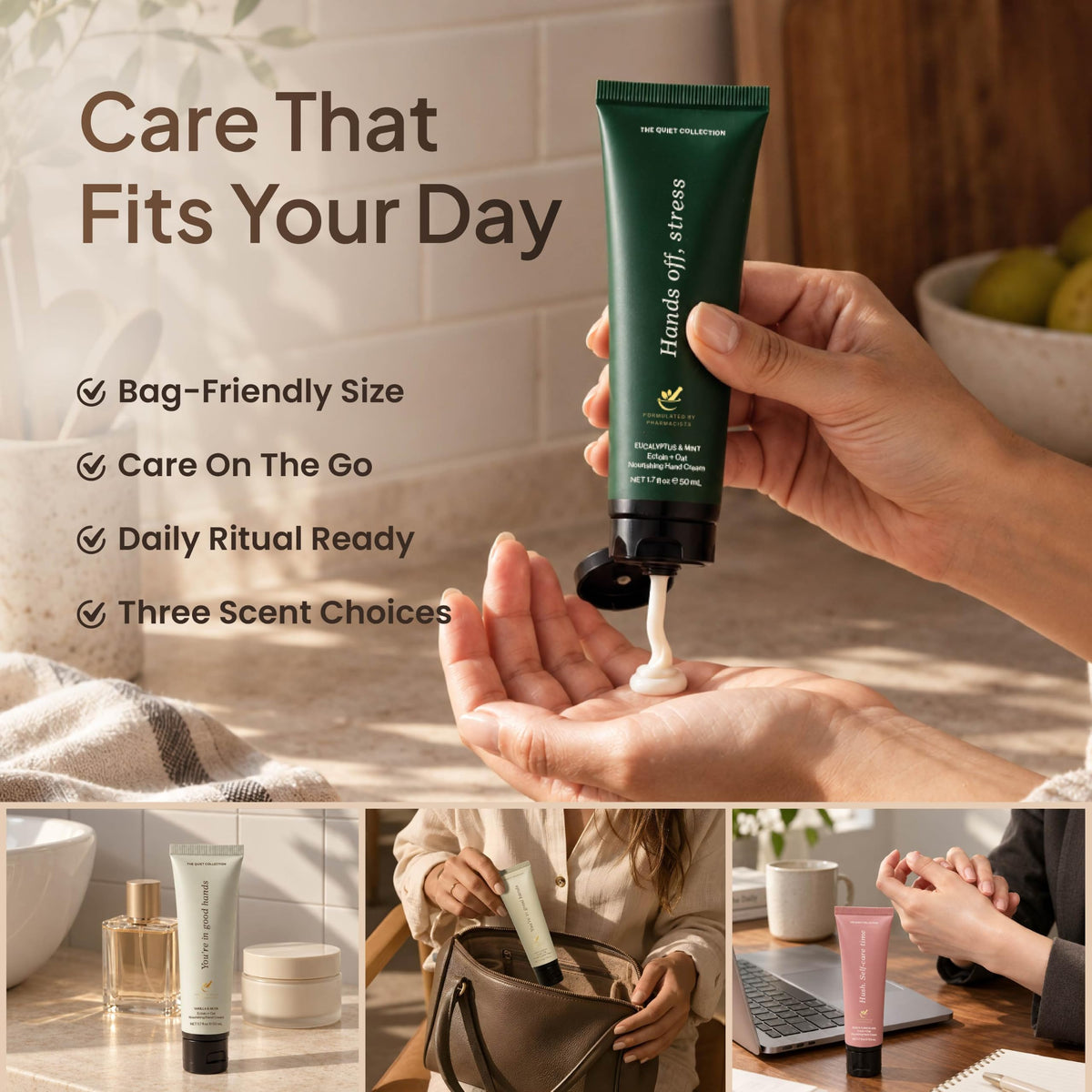 Travel size hand cream for your purse, desk and car, bag friendly hand lotion for care on the go-