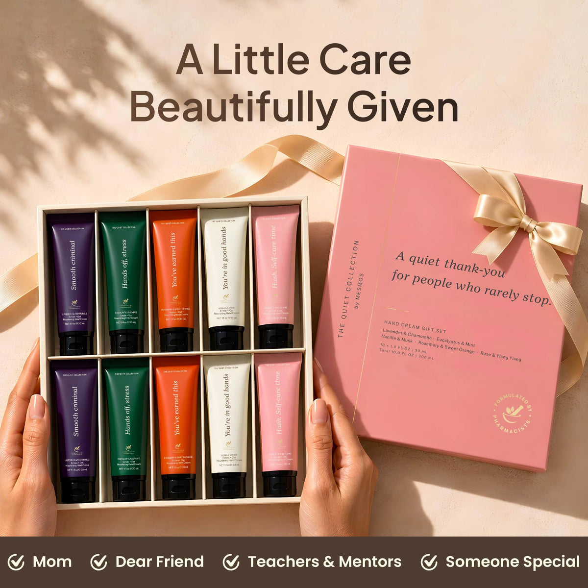 Box of 10 mini hand creams with ribbon, gifts for coworkers, teachers, nurses and mom-