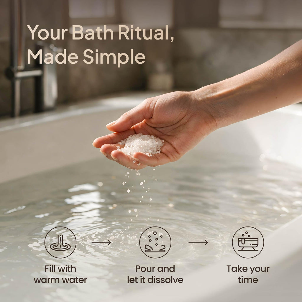 How to use: fill the bath with warm water, pour in the salts and let them dissolve, then take your time