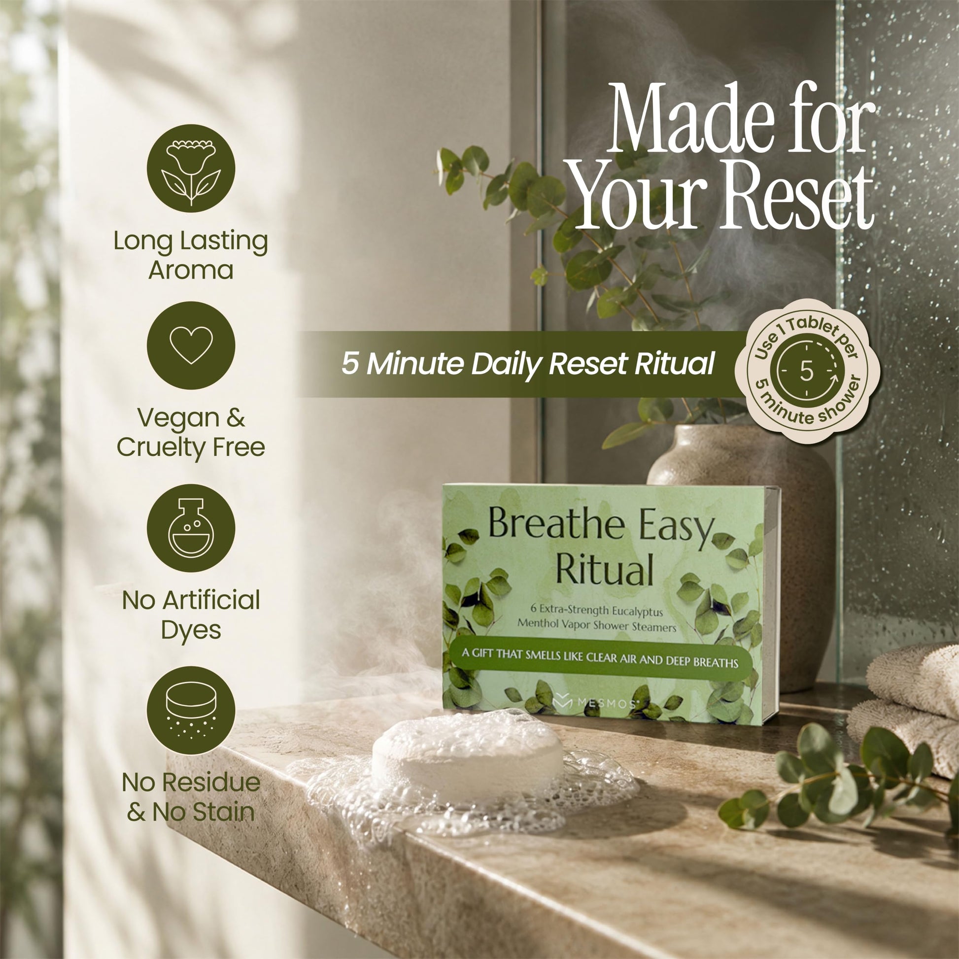 Shower Steamers | Breathe Again | Eucalyptus Menthol 6-Pack-