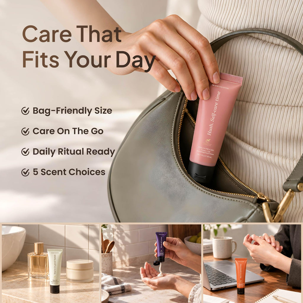 Mini hand cream in a handbag, bag friendly travel size lotion, five scent choices