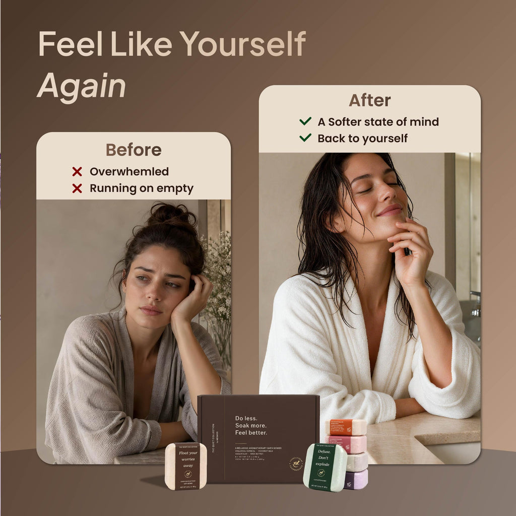 Before and after a relaxing bath: from overwhelmed and running on empty to a softer state of mind