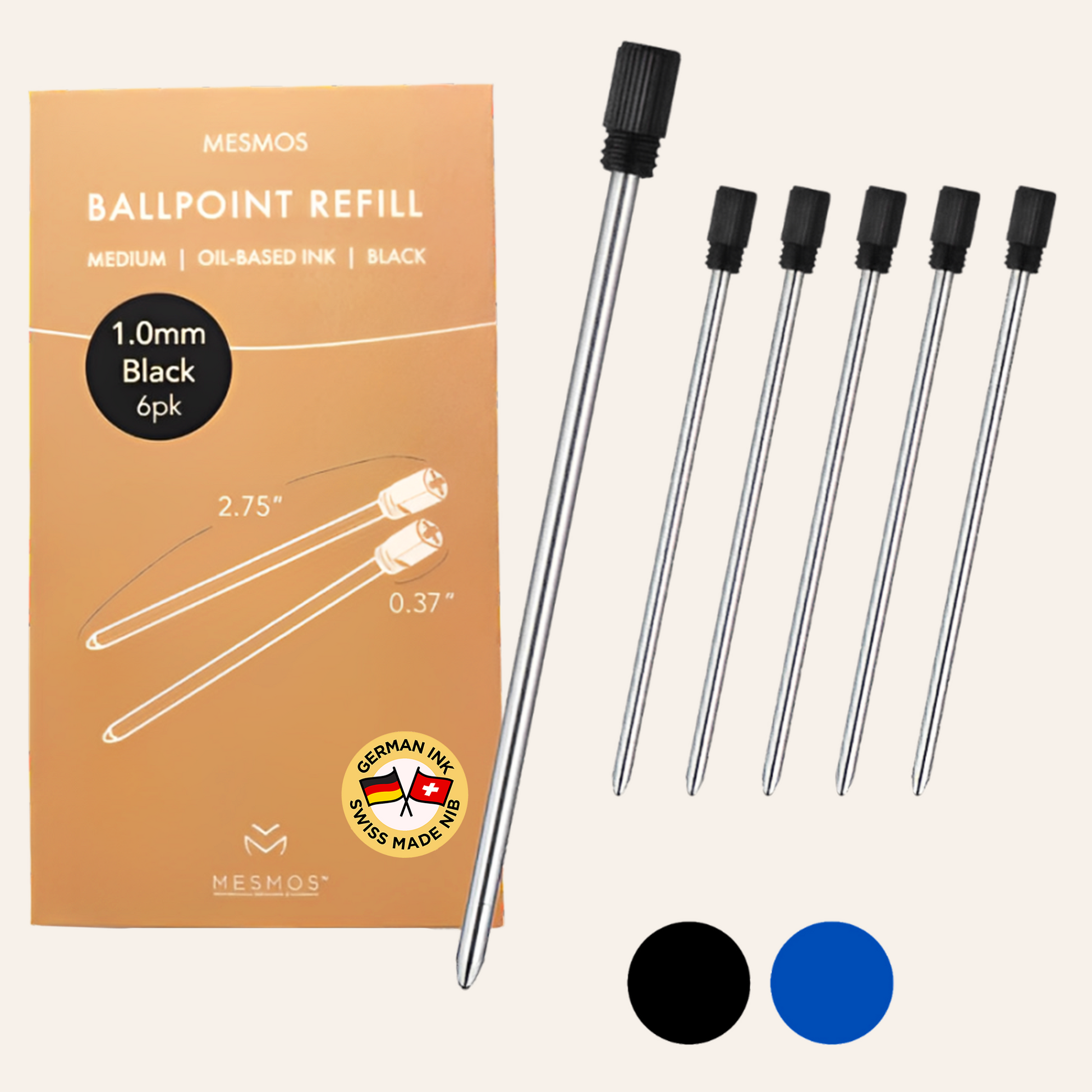 Black Ballpoint Refills 2.75 inches (6pcs)