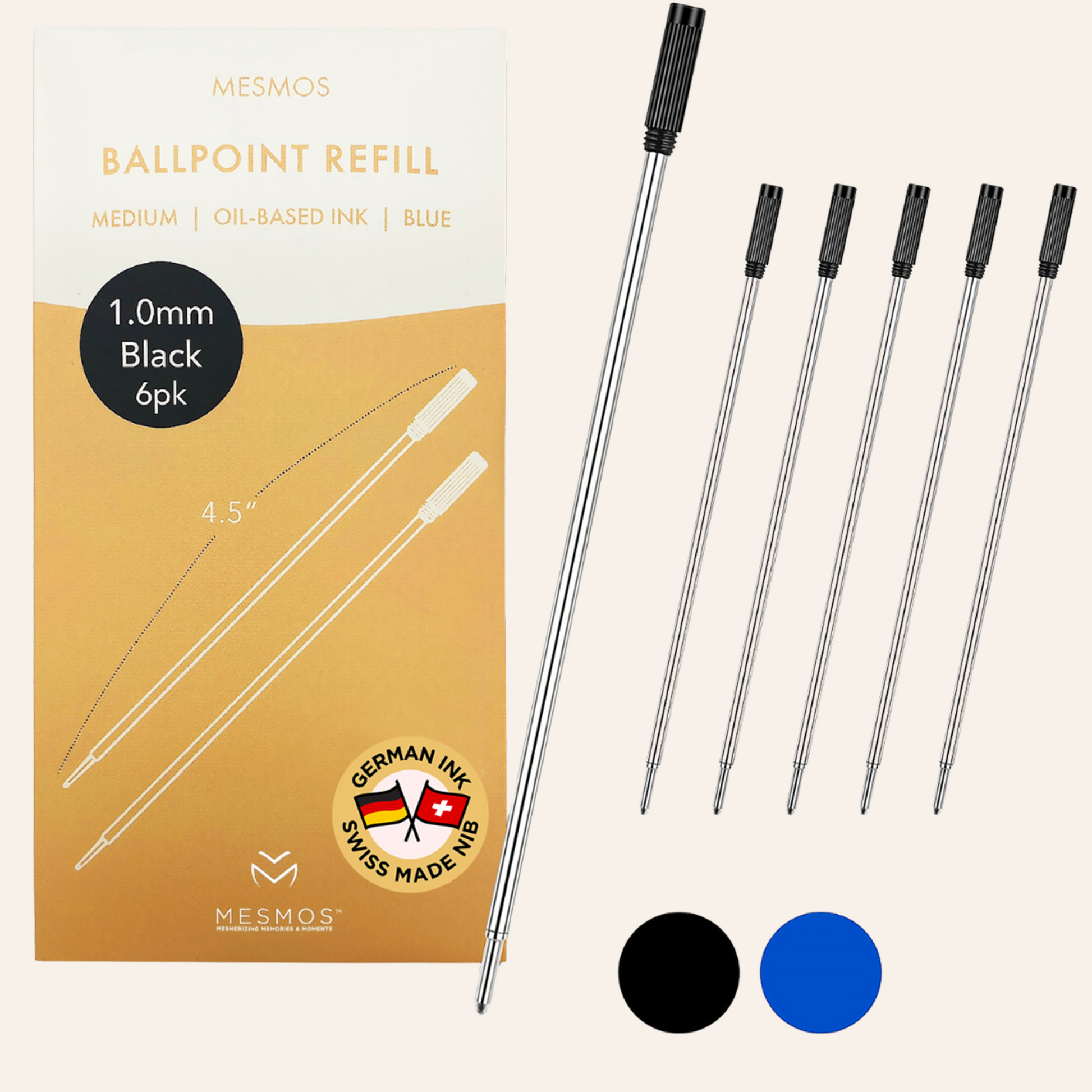 Black Ballpoint Refills 4.5 inches (6pcs)
