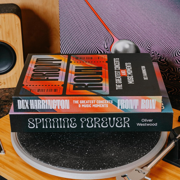 Two decorative storage books, Music and Pop Culture covers