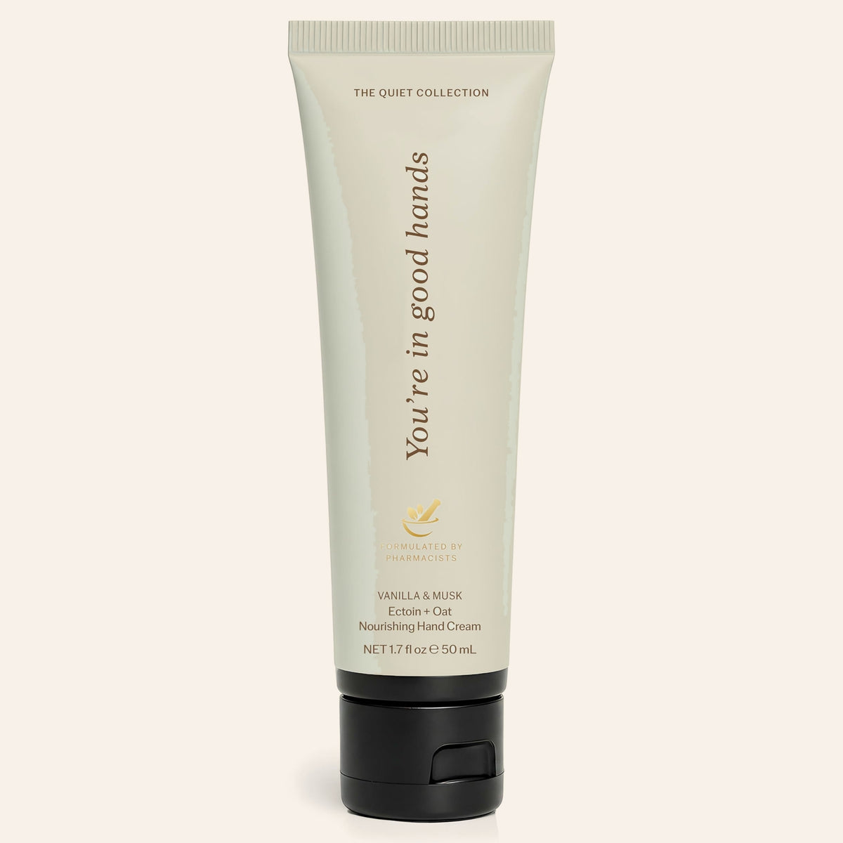 Vanilla and musk hand cream, cream 1.7 oz tube printed You're in good hands-