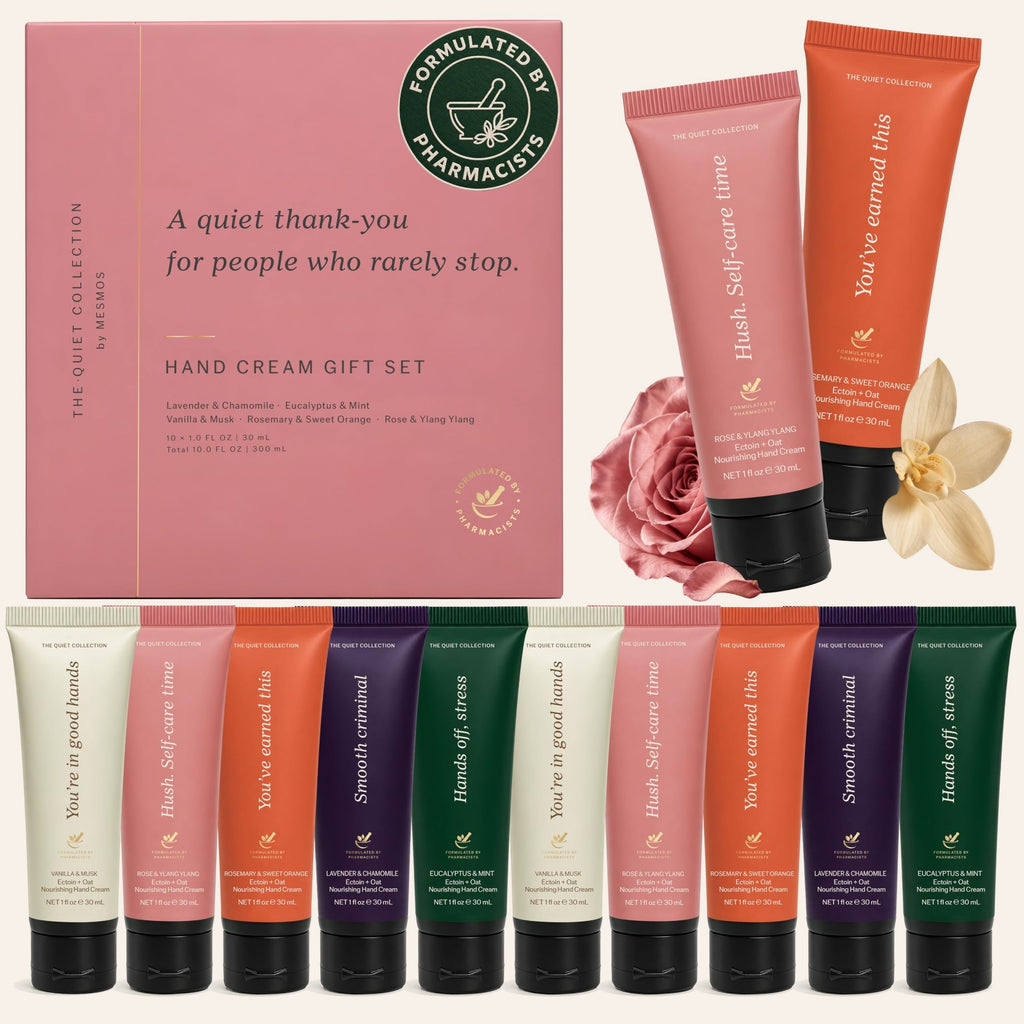 Pharmacist formulated hand cream gift set for women, 10 mini travel size scented hand lotions