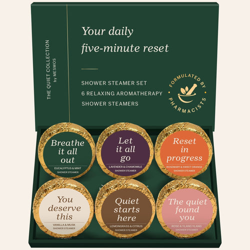 Pharmacist formulated shower steamers aromatherapy 6 pack in a green self care gift box