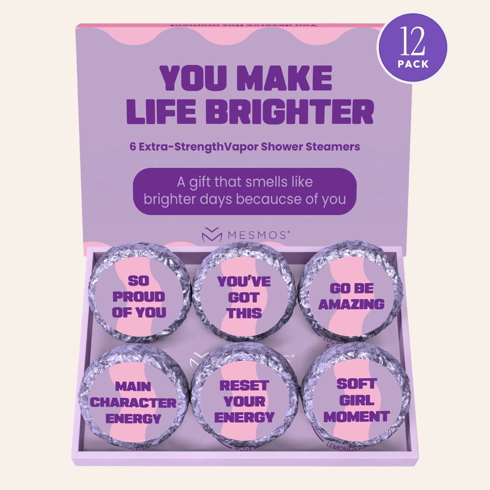 Open box of six Inspire Her Series shower steamers with a 12 Pack badge. The 12 pack ships as two boxes of 6.-1